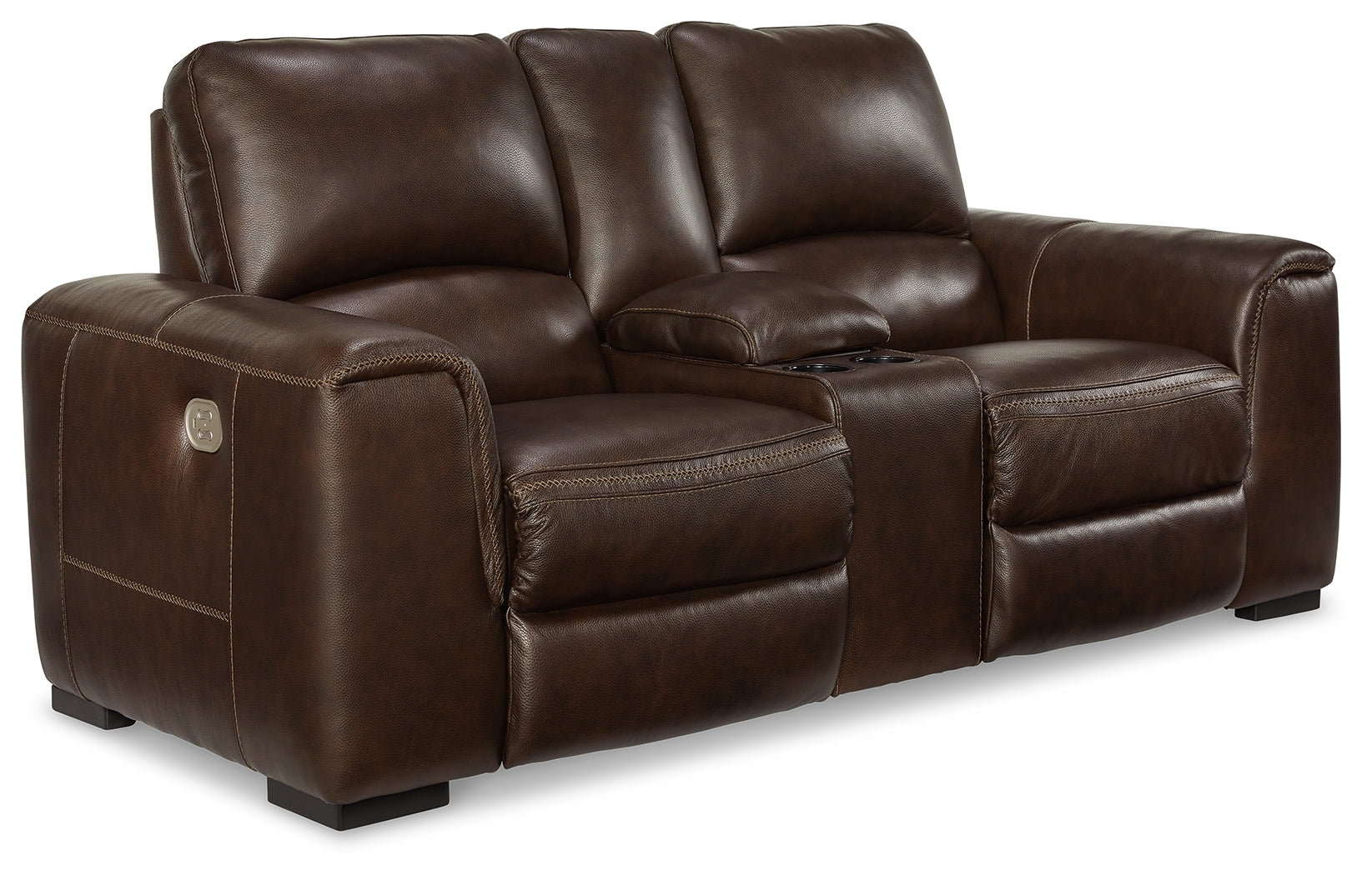 Alessandro Walnut Power Leather-match Reclining Loveseat w/ Console (Online Special Price) - Ornate Home
