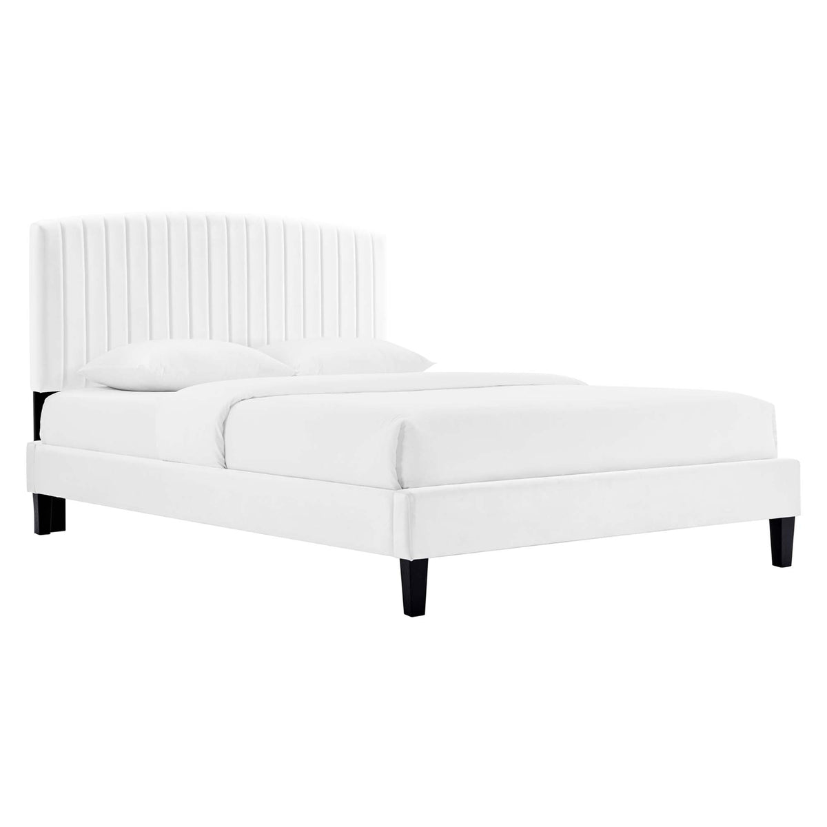Alessi White Performance Velvet Full Platform Bed - Ornate Home
