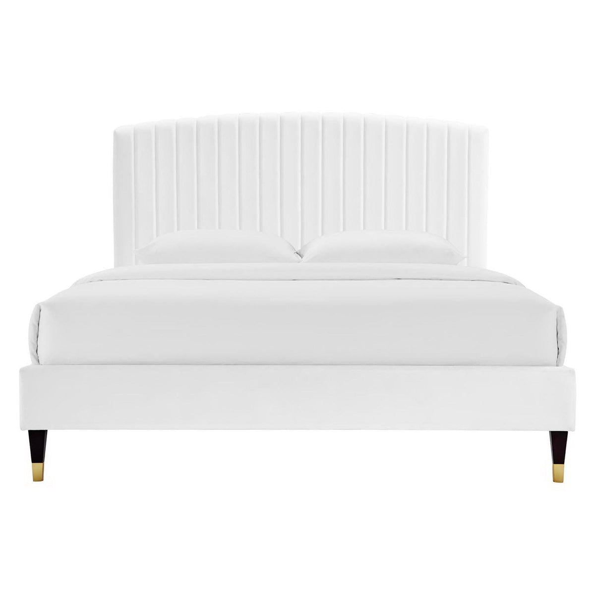 Alessi White Performance Velvet Queen Platform Bed - Ornate Home
