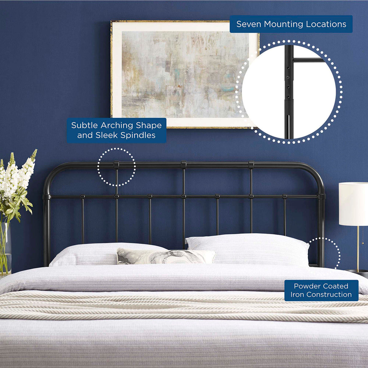 Alessia Black Metal Queen Headboard - Ornate Home