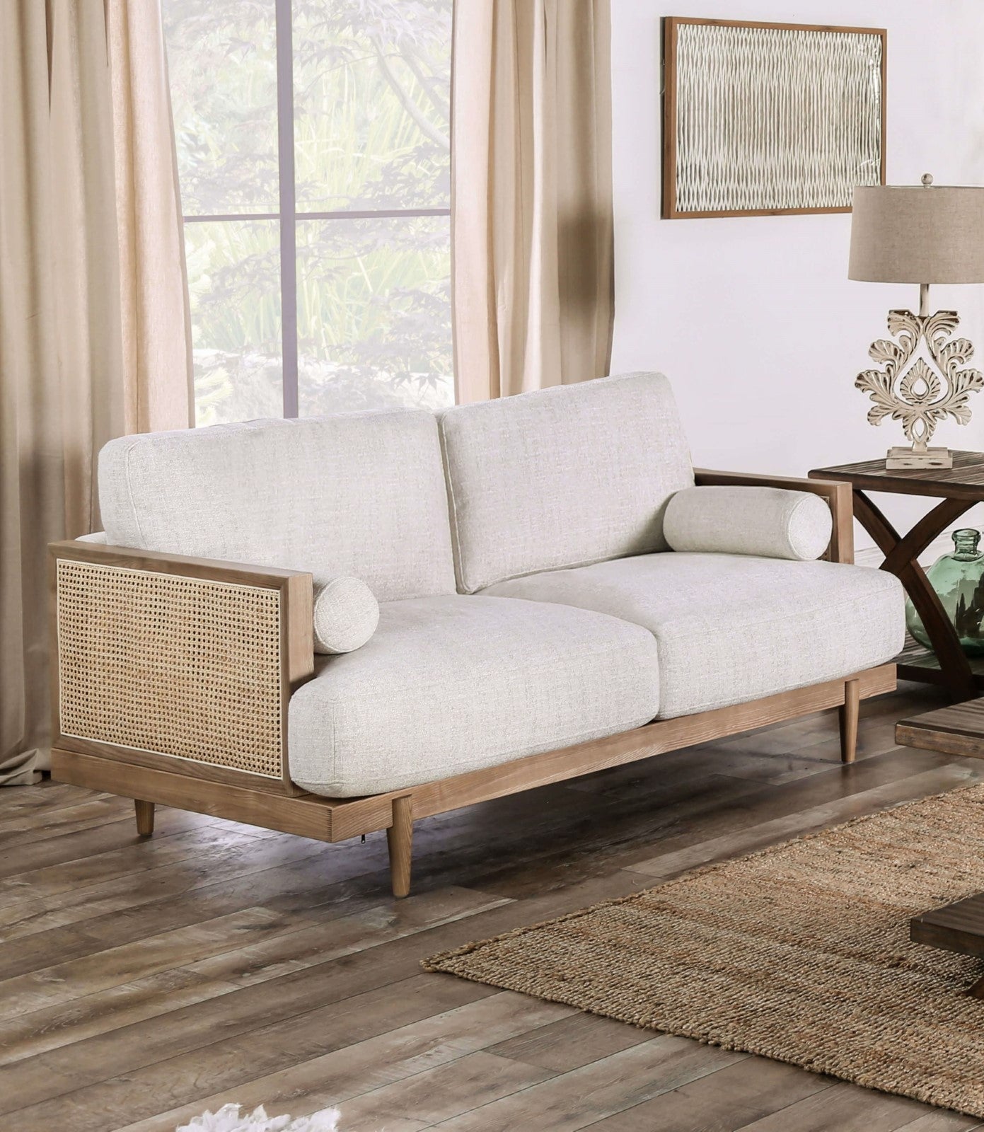 Alesund Beige/Light Oak Sofa & Loveseat - Ornate Home