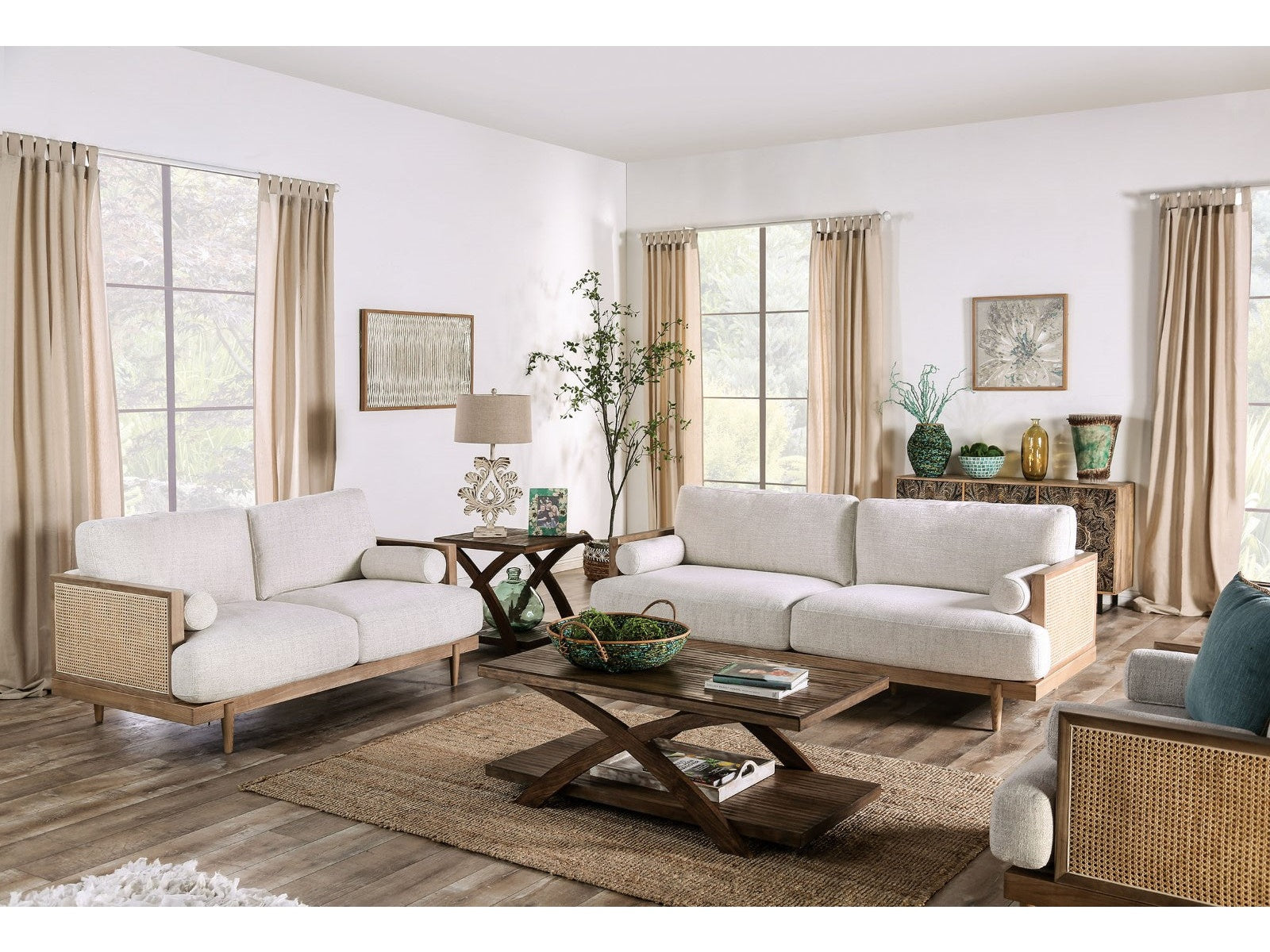 Alesund Beige/Light Oak Sofa & Loveseat - Ornate Home