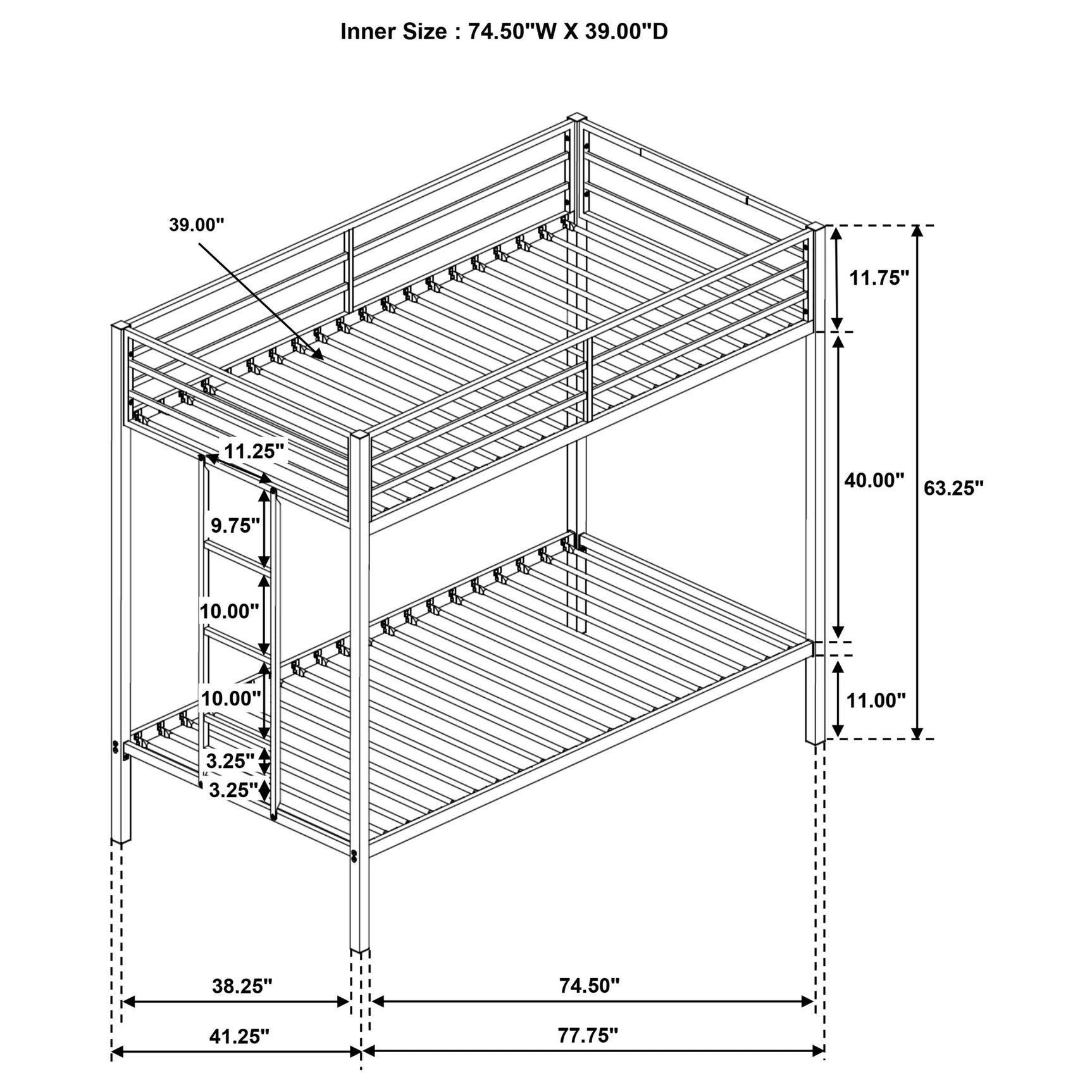 Alevera Black Metal Twin Over Twin Bunk Bed with Ladder - Ornate Home