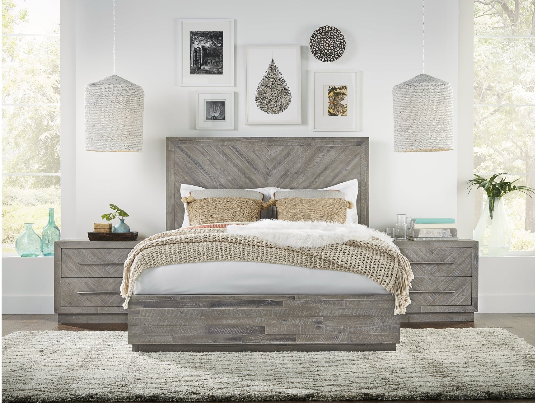 Alexandra Solid Wood Full Platform Bed in Rustic Latte - Ornate Home