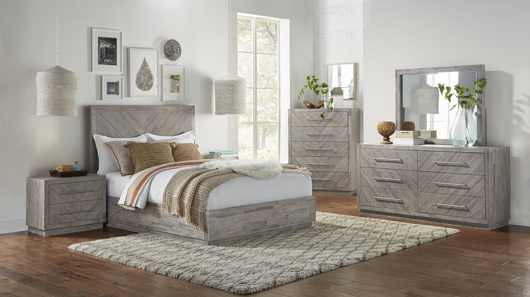 Alexandra Solid Wood Full Platform Bed in Rustic Latte - Ornate Home