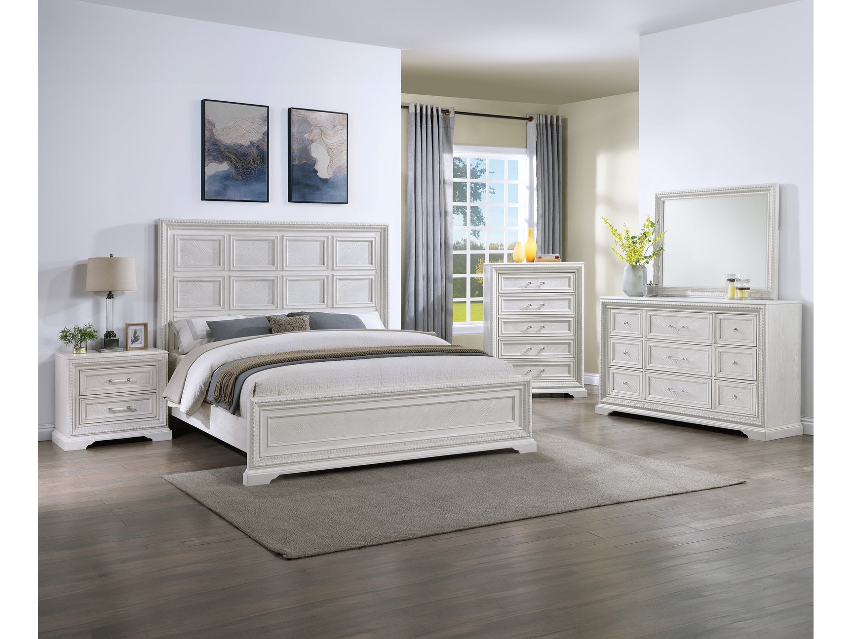 Alexandria Antique White Panel Bedroom Set - Ornate Home