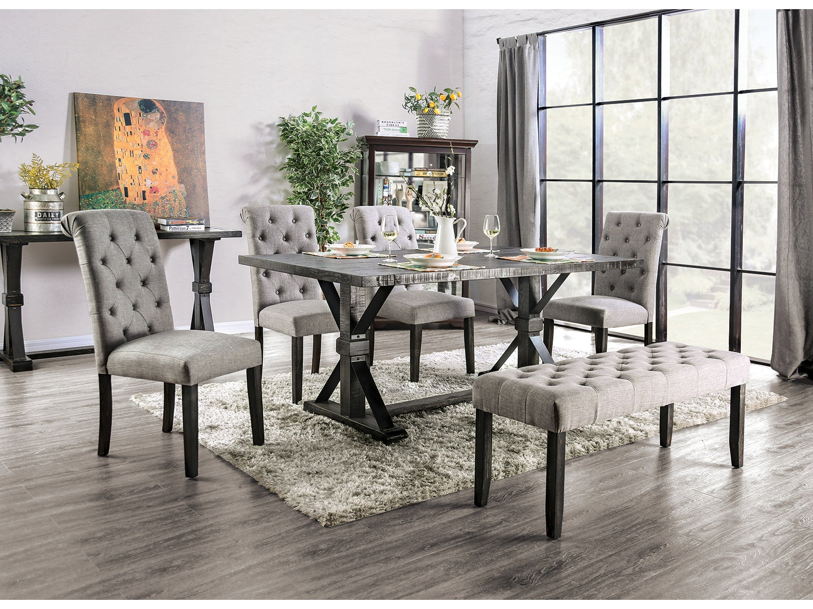 Alfred Antique Black/Light Gray 6 Piece Dining Set - Ornate Home
