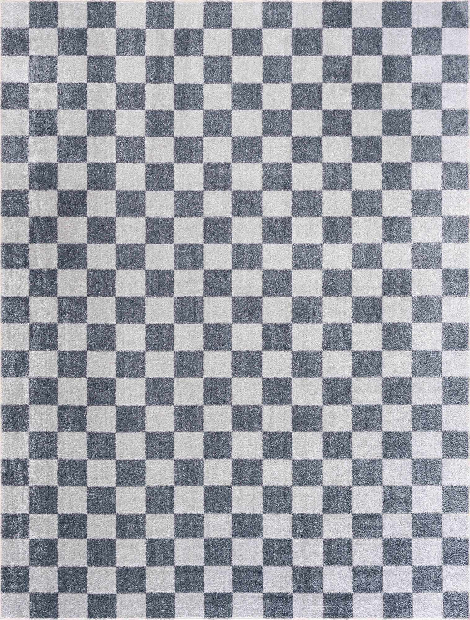 Alie Blue Gray Checkered Washable Rug - Ornate Home