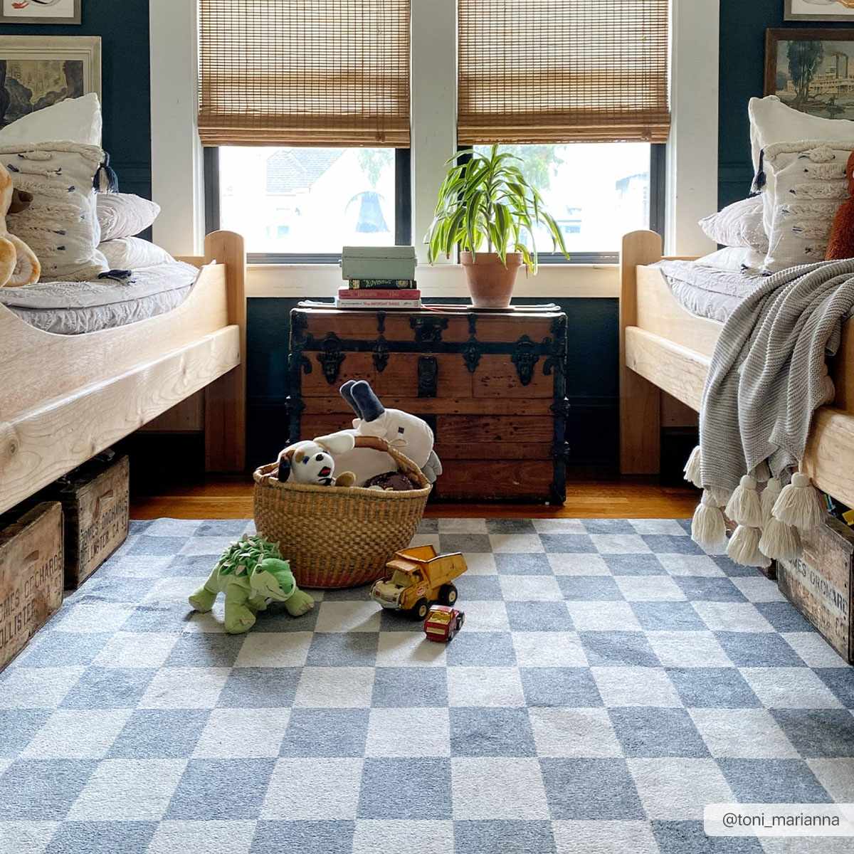 Alie Blue Gray Checkered Washable Rug - Ornate Home