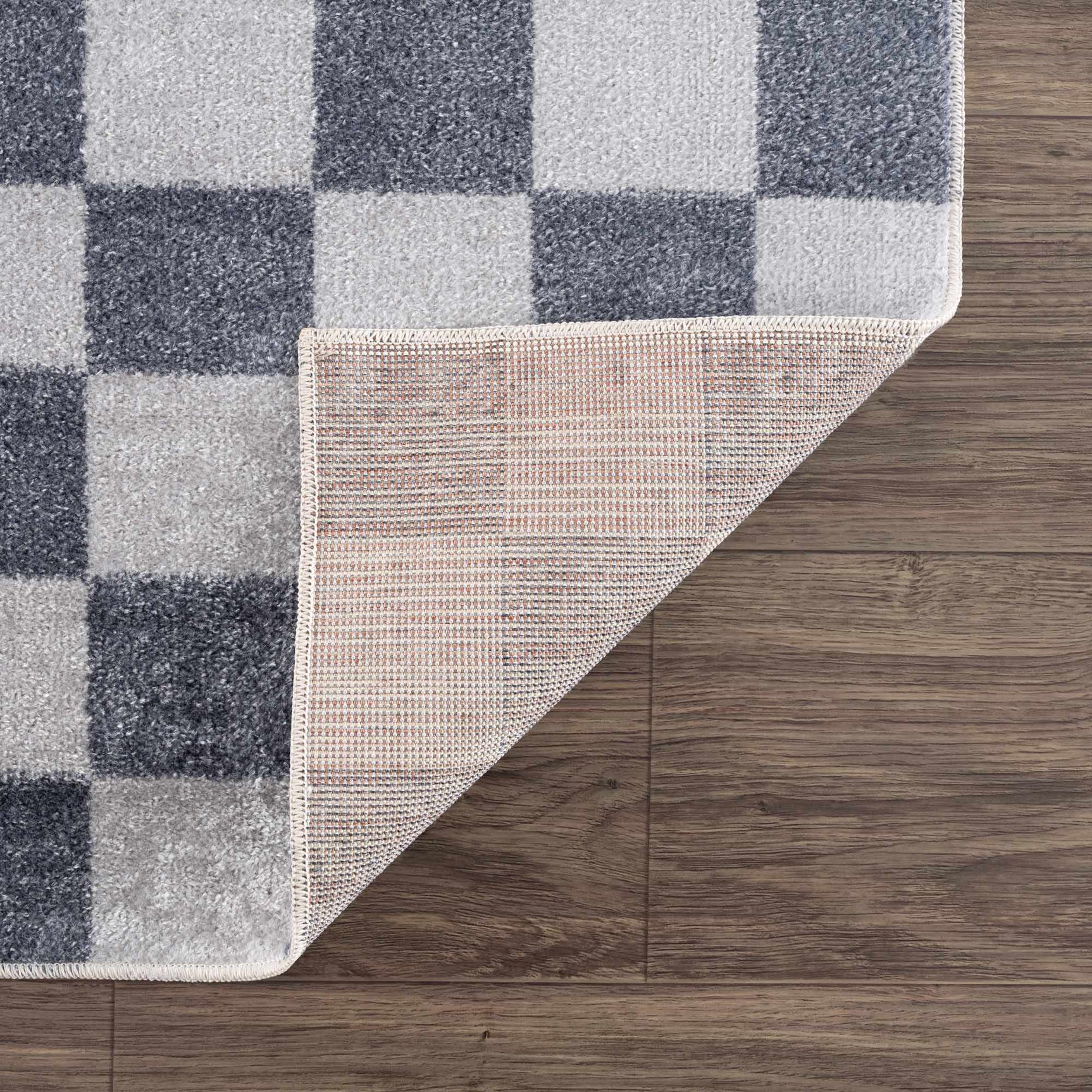 Alie Blue Gray Checkered Washable Rug - Ornate Home