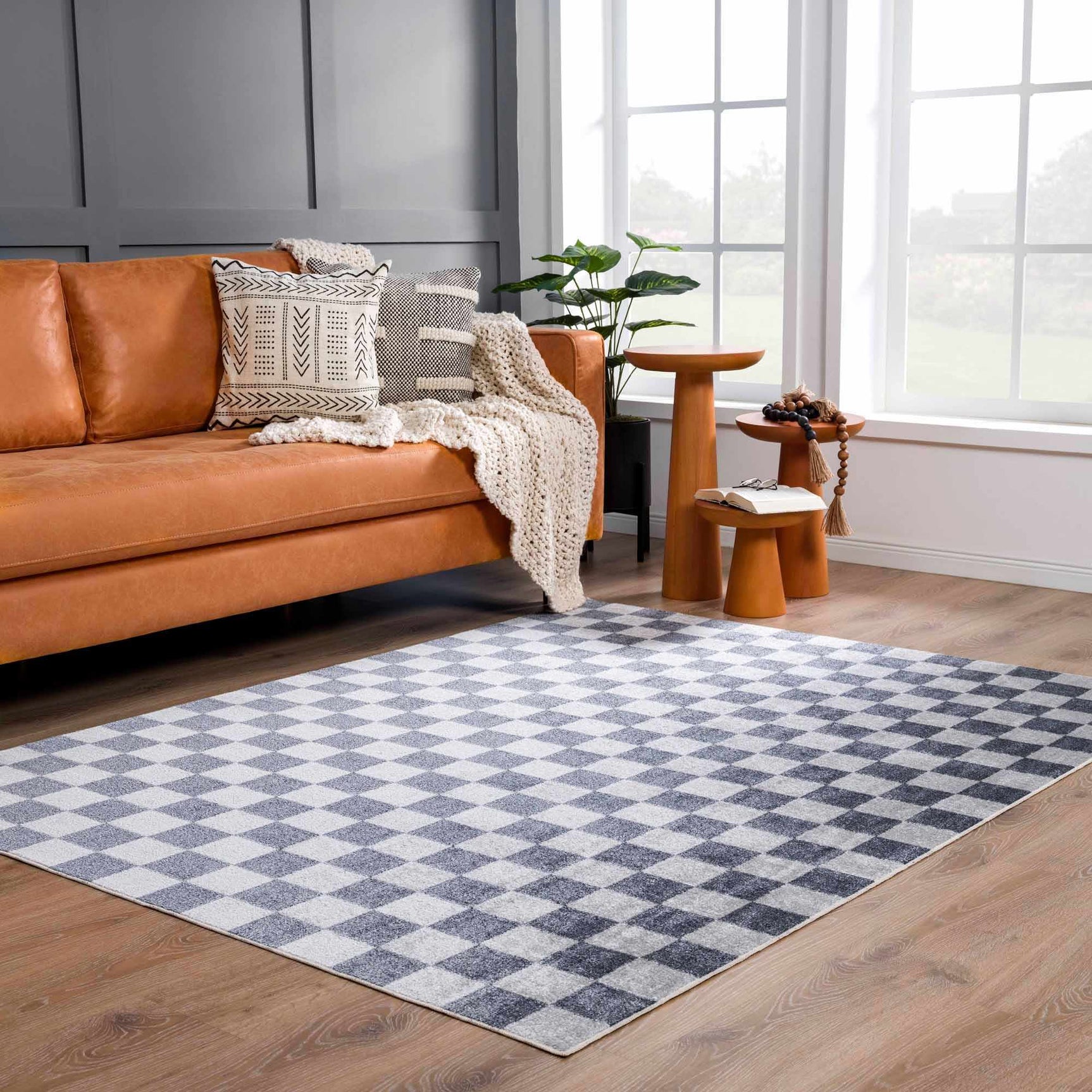 Alie Blue Gray Checkered Washable Rug - Ornate Home