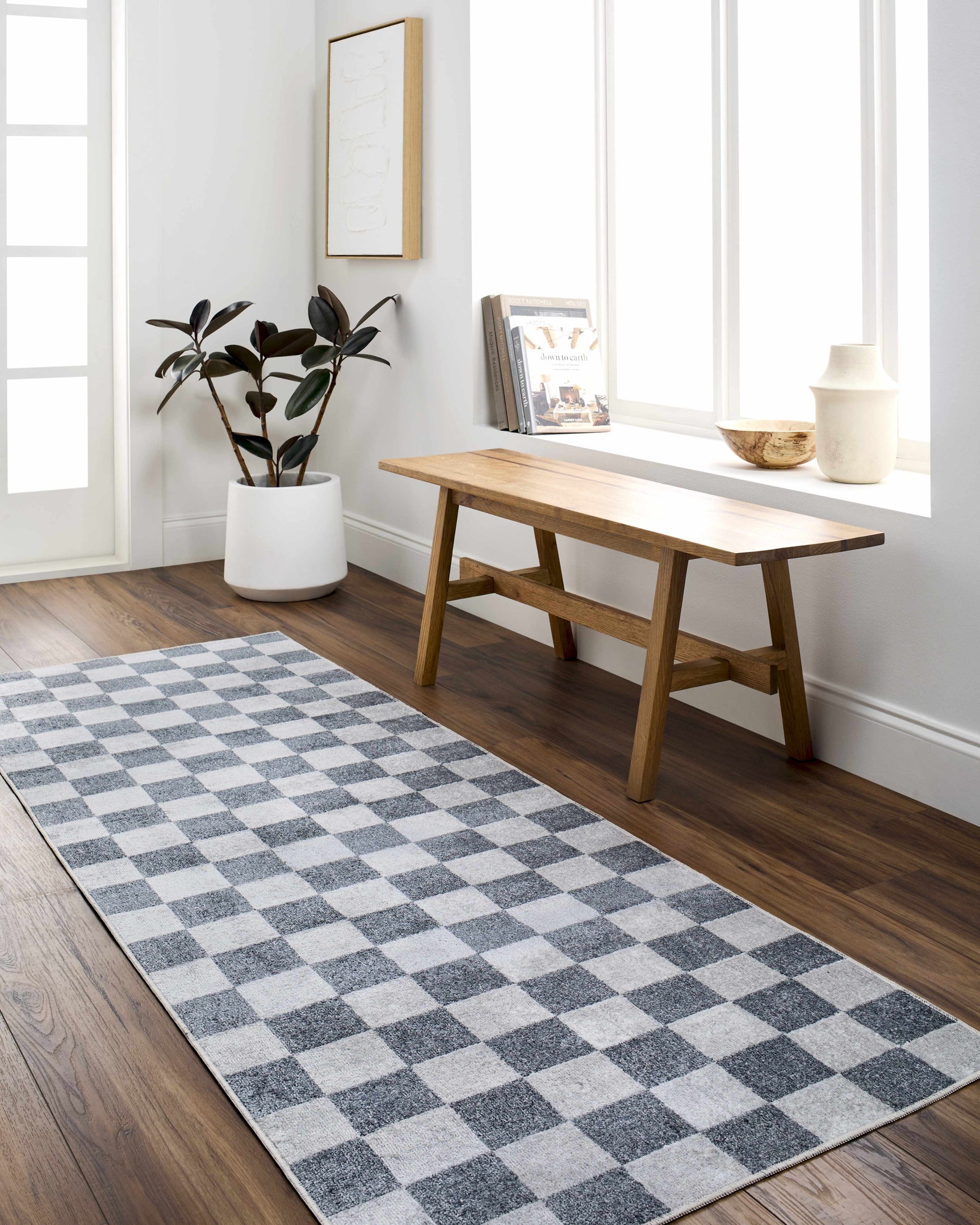 Alie Blue Gray Checkered Washable Rug - Ornate Home