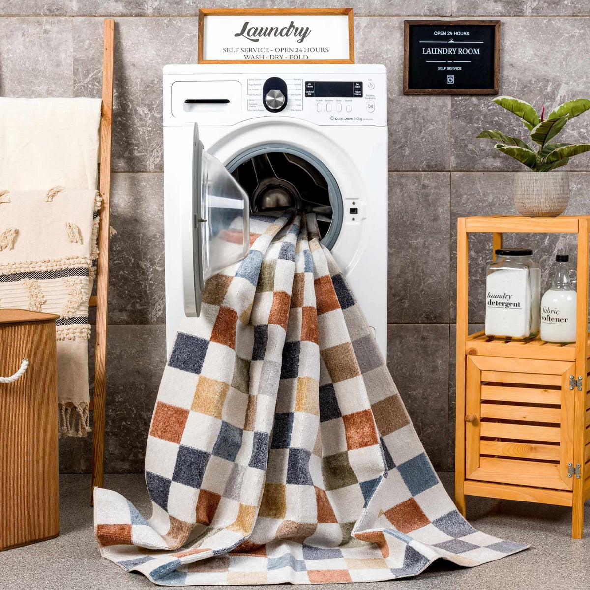 Alie Colorful Checkered Washable Rug - Ornate Home