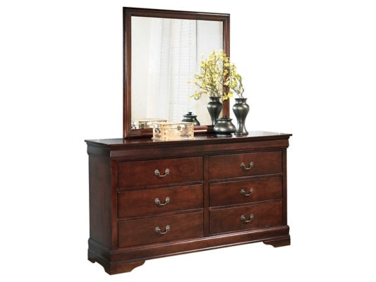 Alisdair Reddish Brown Full Sleigh Bedroom Set with Dresser, Mirror, Chest and Nightstand - Ornate Home