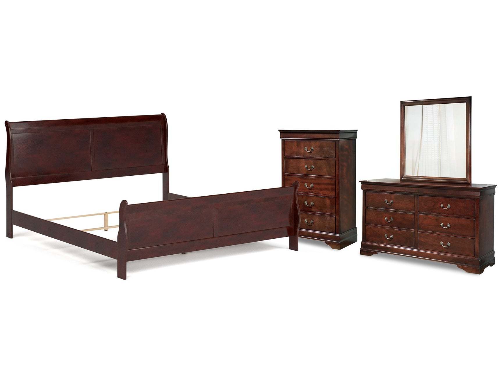 Alisdair Reddish Brown King Sleigh Bed & Dresser & Mirror & Chest - Ornate Home