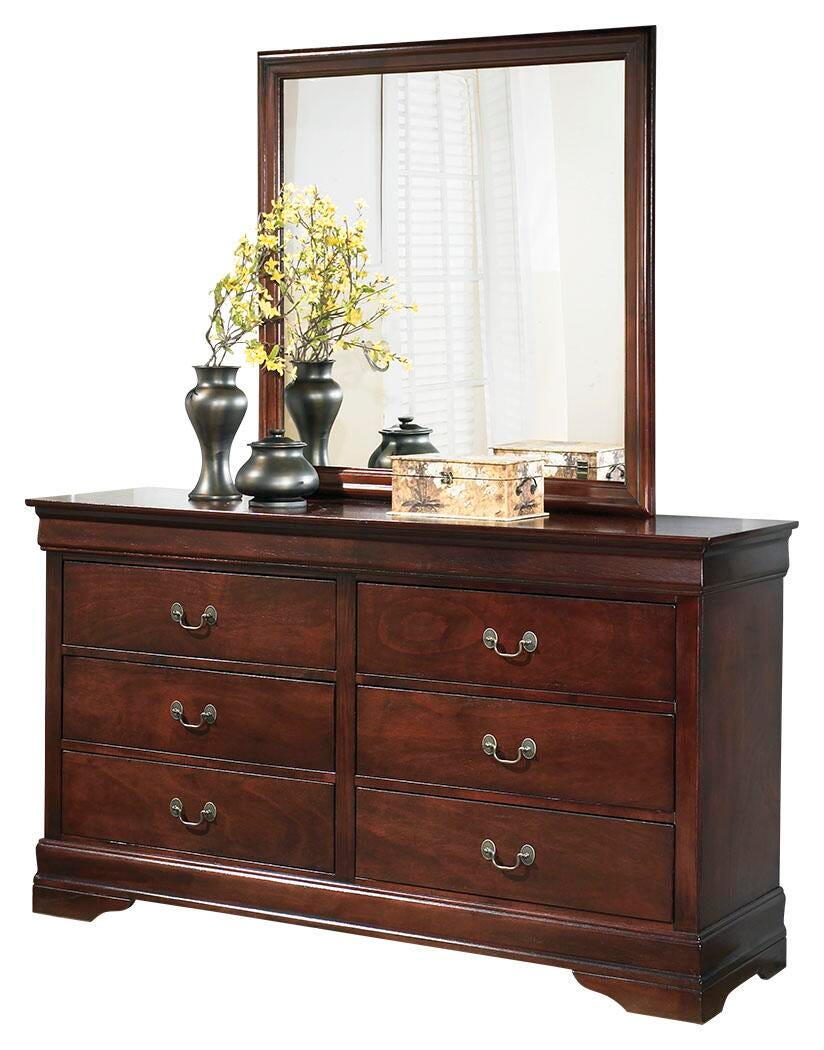 Alisdair Reddish Brown Twin Sleigh Bed, Dresser, Mirror and Nightstand - Ornate Home