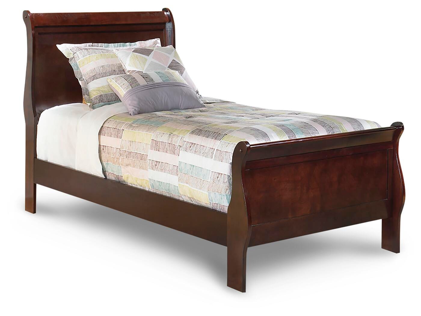Alisdair Reddish Brown Twin Sleigh Bed, Dresser, Mirror and Nightstand - Ornate Home