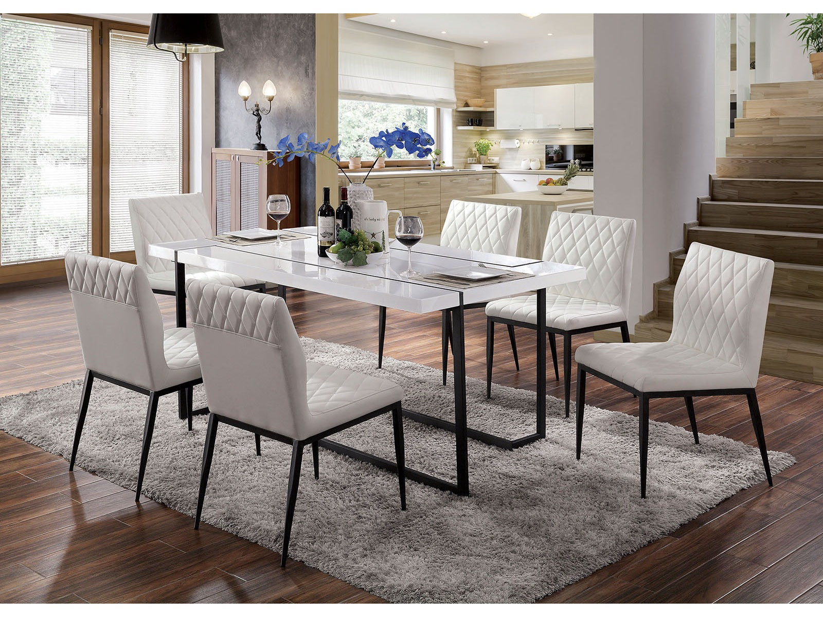 Alisha White/Black 7 Pc. Dining Set - Ornate Home
