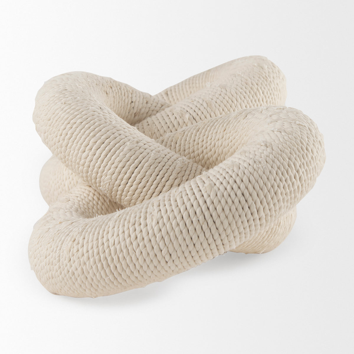 Alize Cream Cotton Rope Wrapped Solid Wood Circular Chain Link Decorative Object - Ornate Home