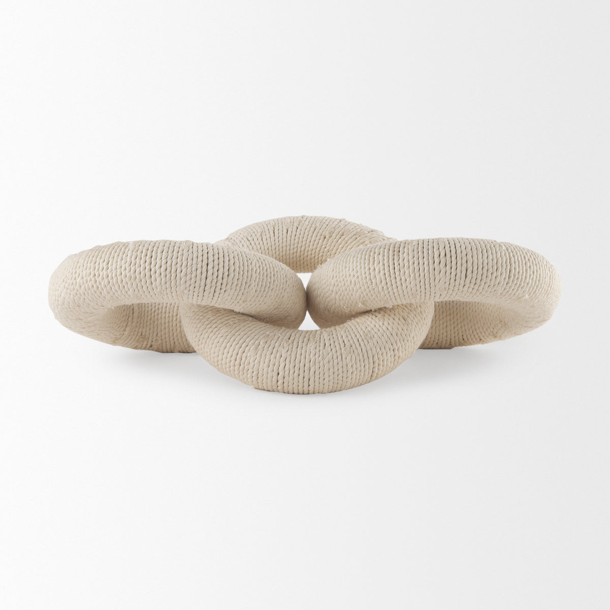 Alize Cream Cotton Rope Wrapped Solid Wood Circular Chain Link Decorative Object - Ornate Home
