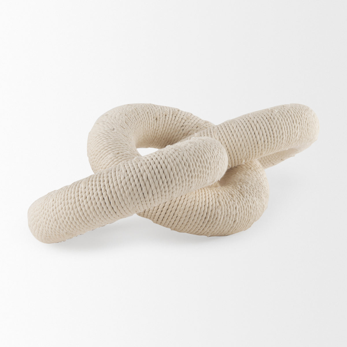 Alize Cream Cotton Rope Wrapped Solid Wood Circular Chain Link Decorative Object - Ornate Home