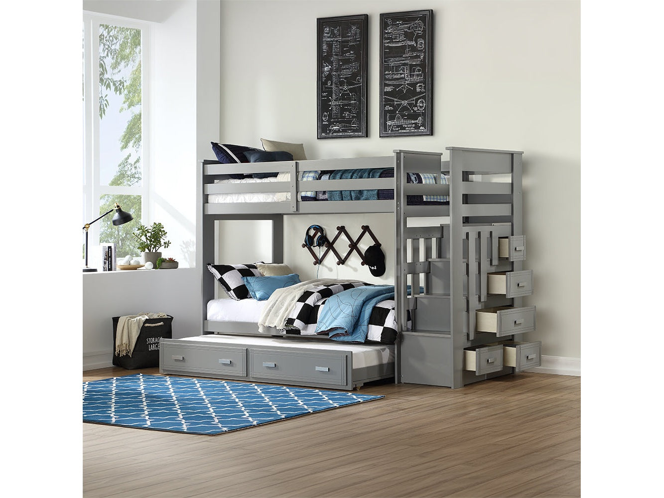 Allentown Gray Twin/Twin Bunk Bed & Trundle - Ornate Home