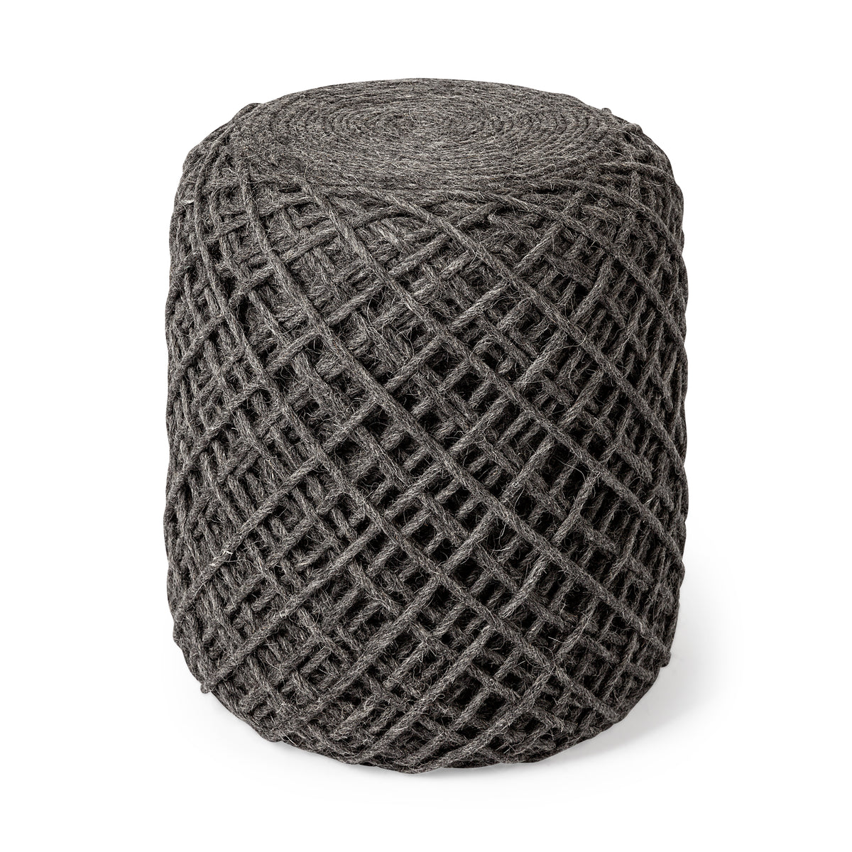 Allium Dark Gray Handwoven Wool Cylindrical Pouf - Ornate Home