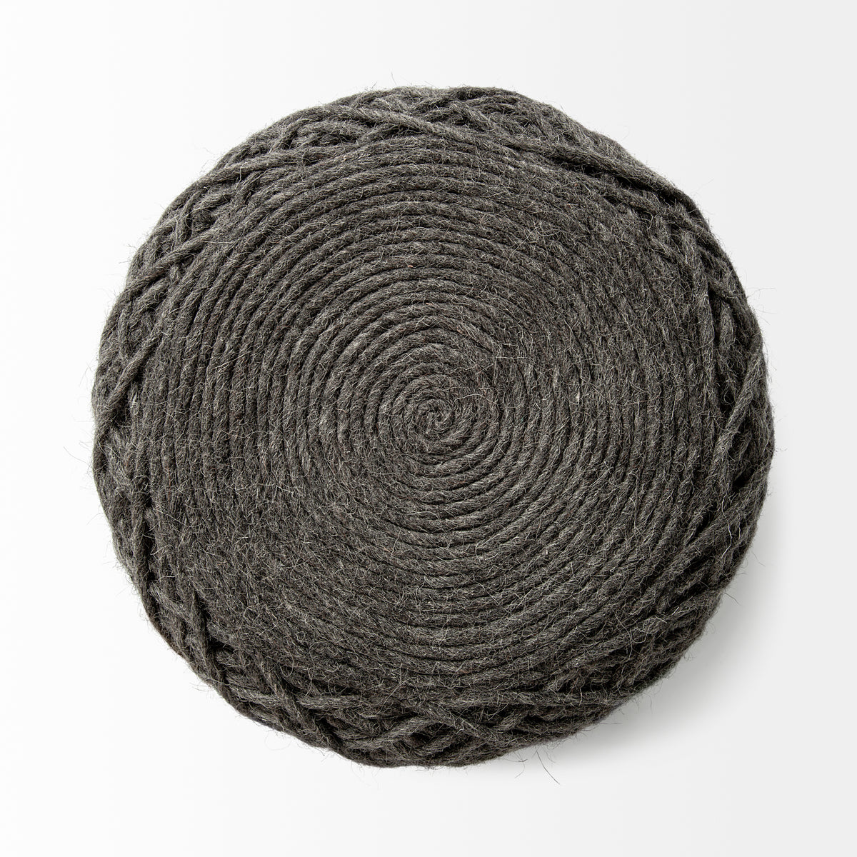 Allium Dark Gray Handwoven Wool Cylindrical Pouf - Ornate Home