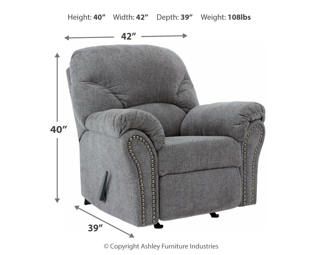Allmaxx Pewter Rocker Recliner (Online Special Price) - Ornate Home