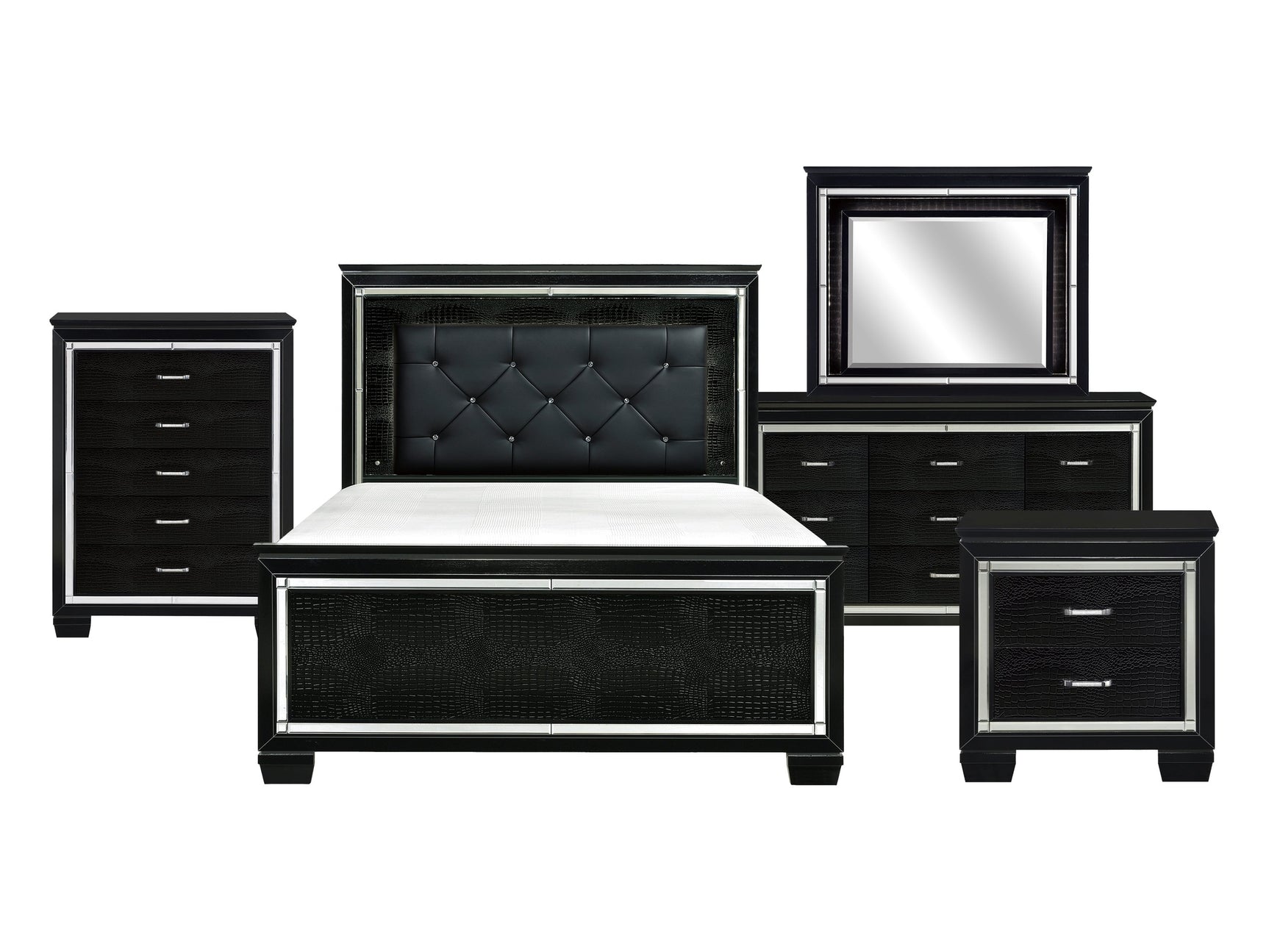 Allura Black 5-Piece Queen Bedroom Set - Ornate Home