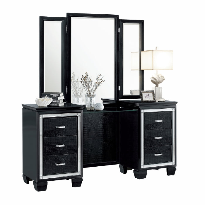 Allura Black Vanity Dresser with Mirror - Ornate Home