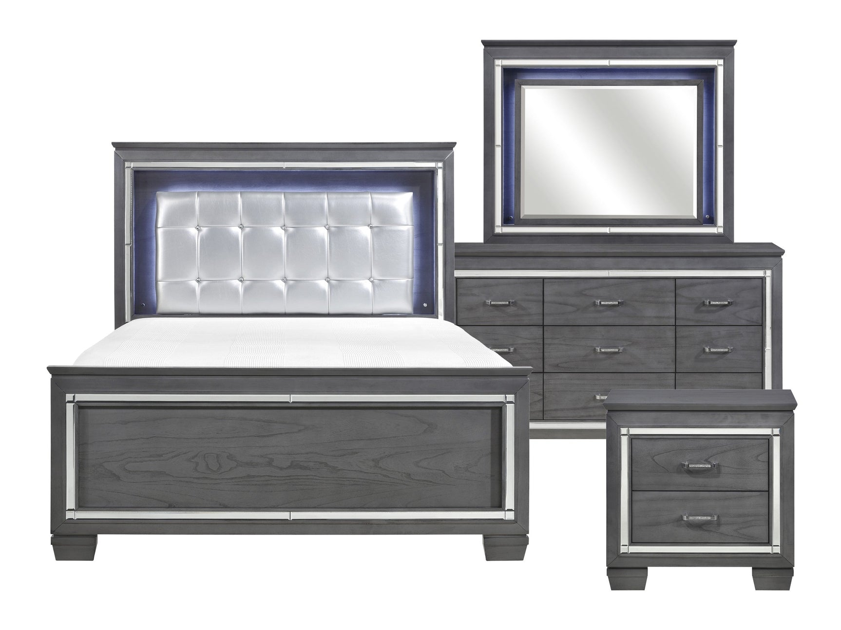 Allura Gray 4-piece Queen Bedroom Set - Ornate Home