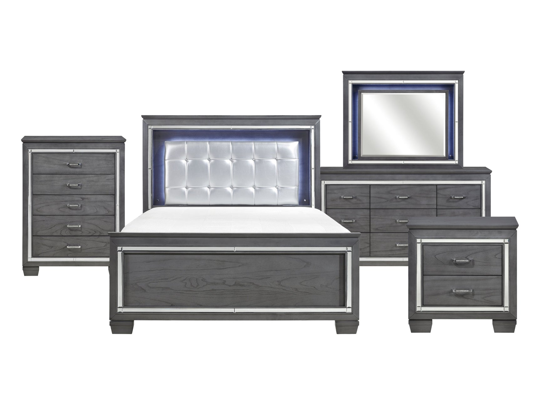 Allura Gray 5-Piece Queen Bedroom Set - Ornate Home