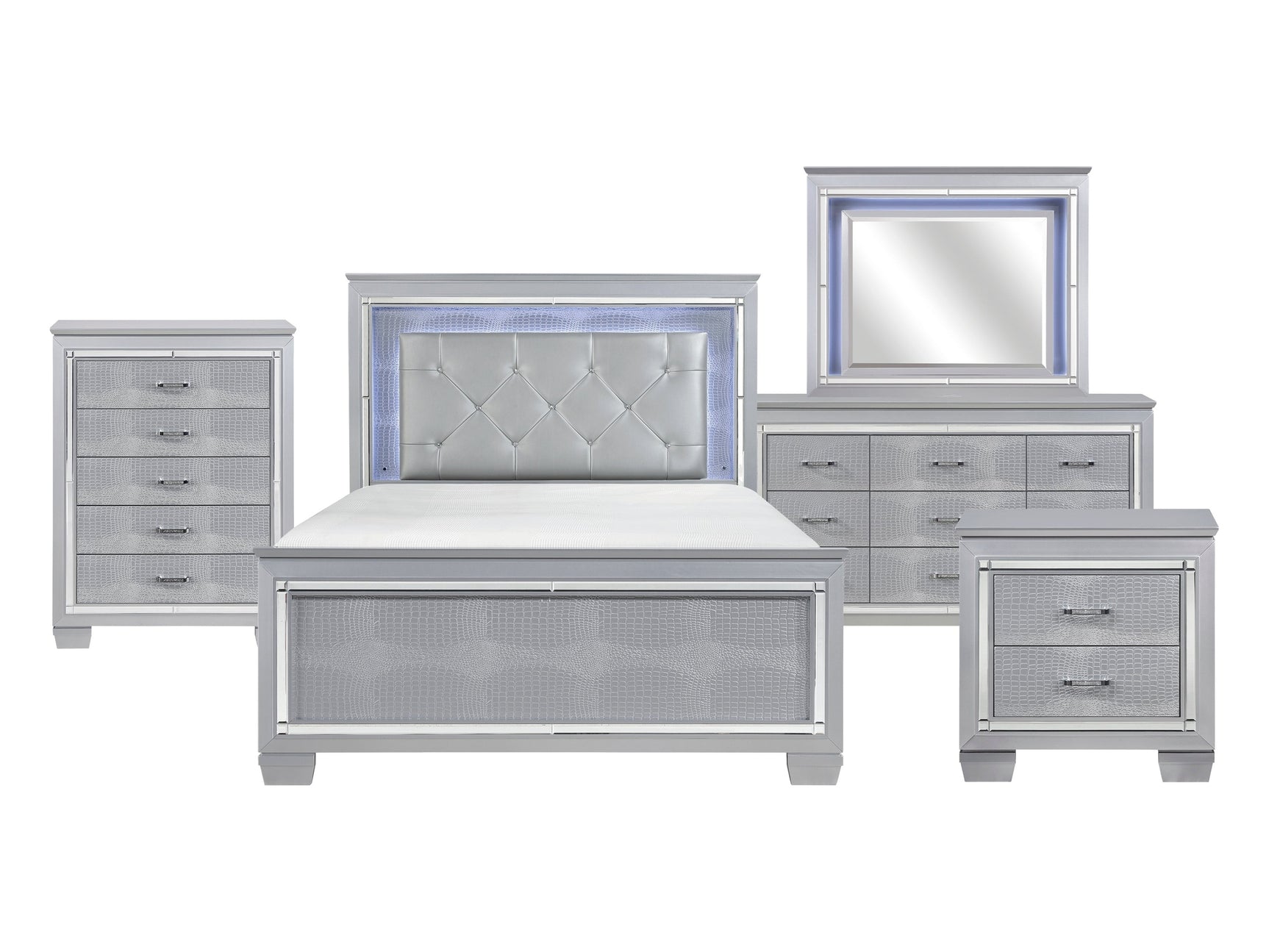 Allura Silver 5-Piece Queen Bedroom Set - Ornate Home