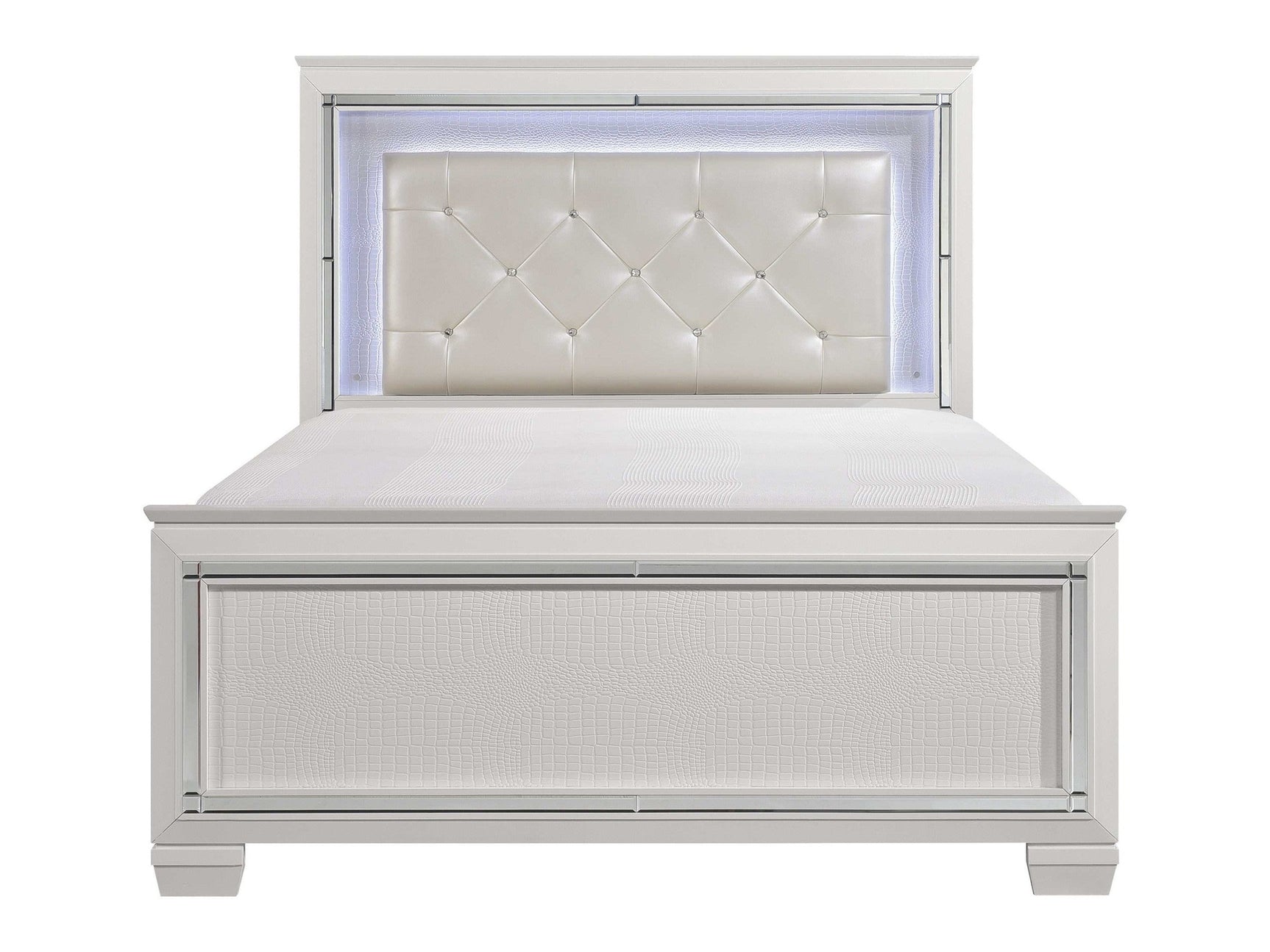 Allura White Eastern King Panel Bed w/ LED Light HB - Ornate Home