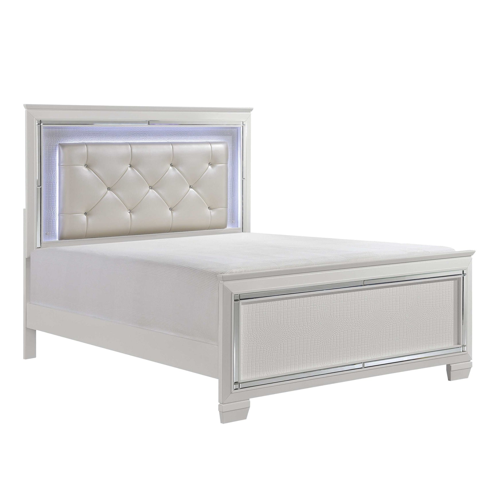 Allura White Eastern King Panel Bed w/ LED Light HB - Ornate Home