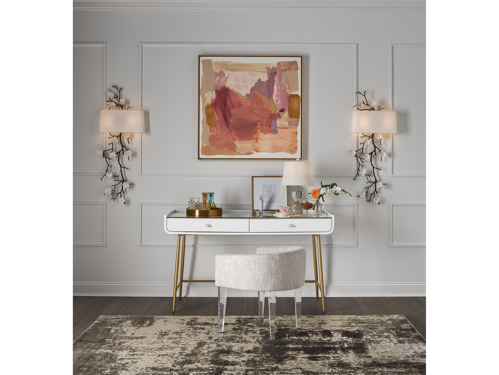 Allure White Lacquer/Soft Gold Vanity Desk - Ornate Home