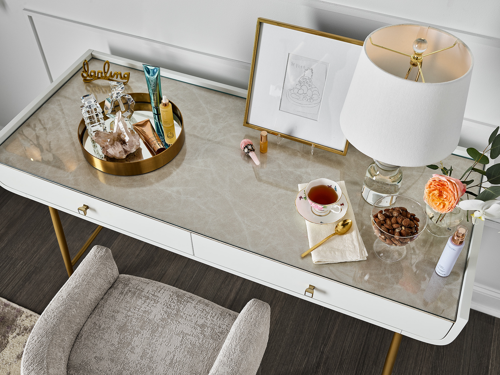 Allure White Lacquer/Soft Gold Vanity Desk - Ornate Home