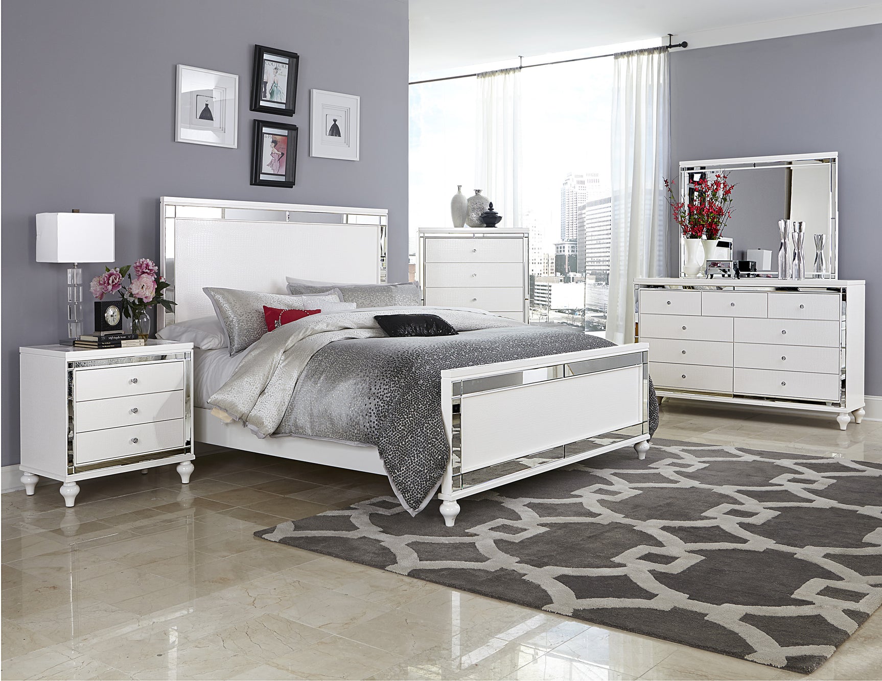 Alonza White/Metallic White Queen Bed - Ornate Home