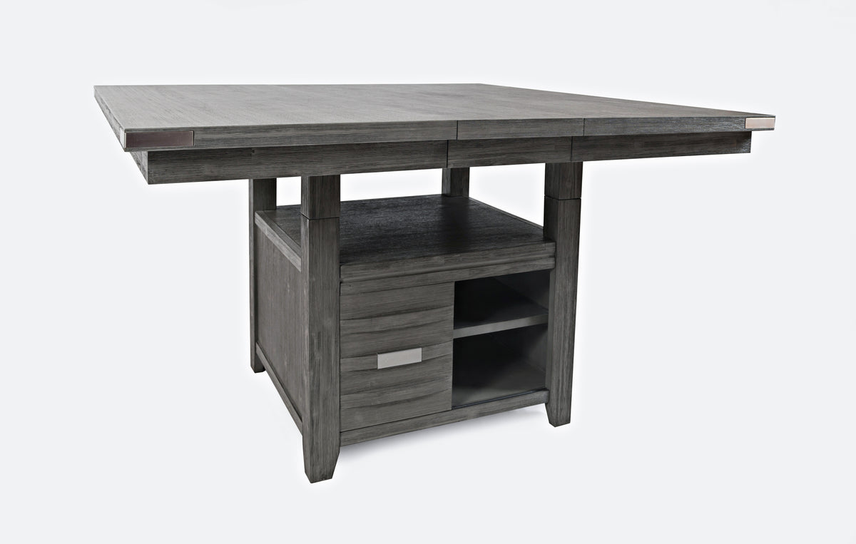 Altamonte Brushed Grey High/Low Sq. Counter Dining Table w/ 2 Uph Stools, 4 Ladderback Stools - Ornate Home