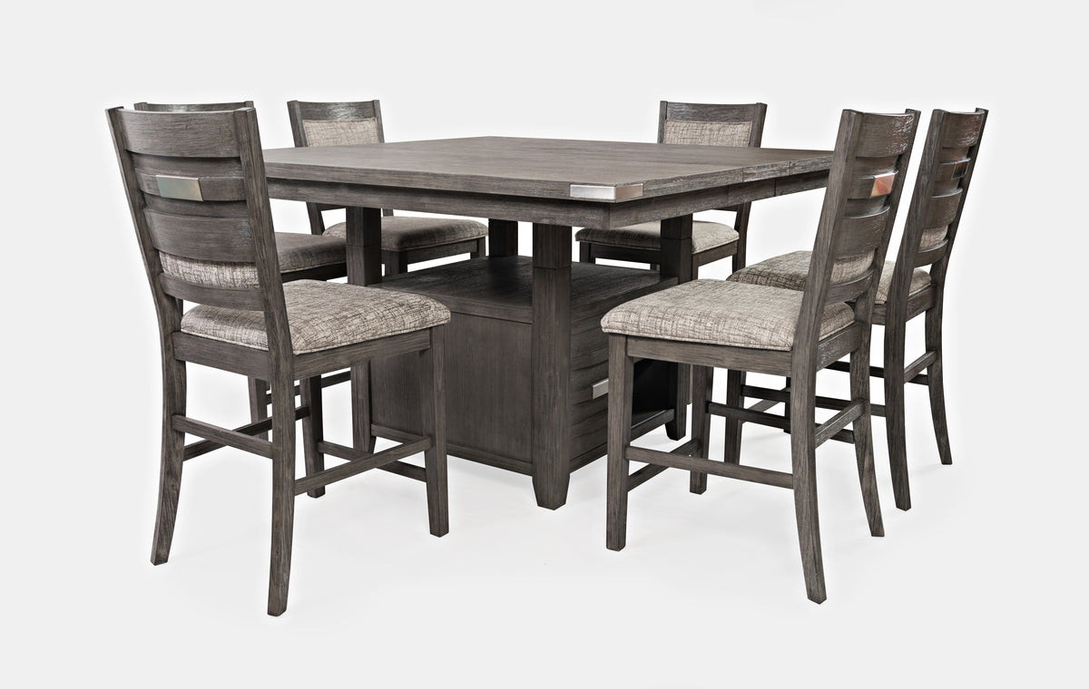 Altamonte Brushed Grey High/Low Sq. Counter Dining Table w/ 6 Uph Stools - Ornate Home