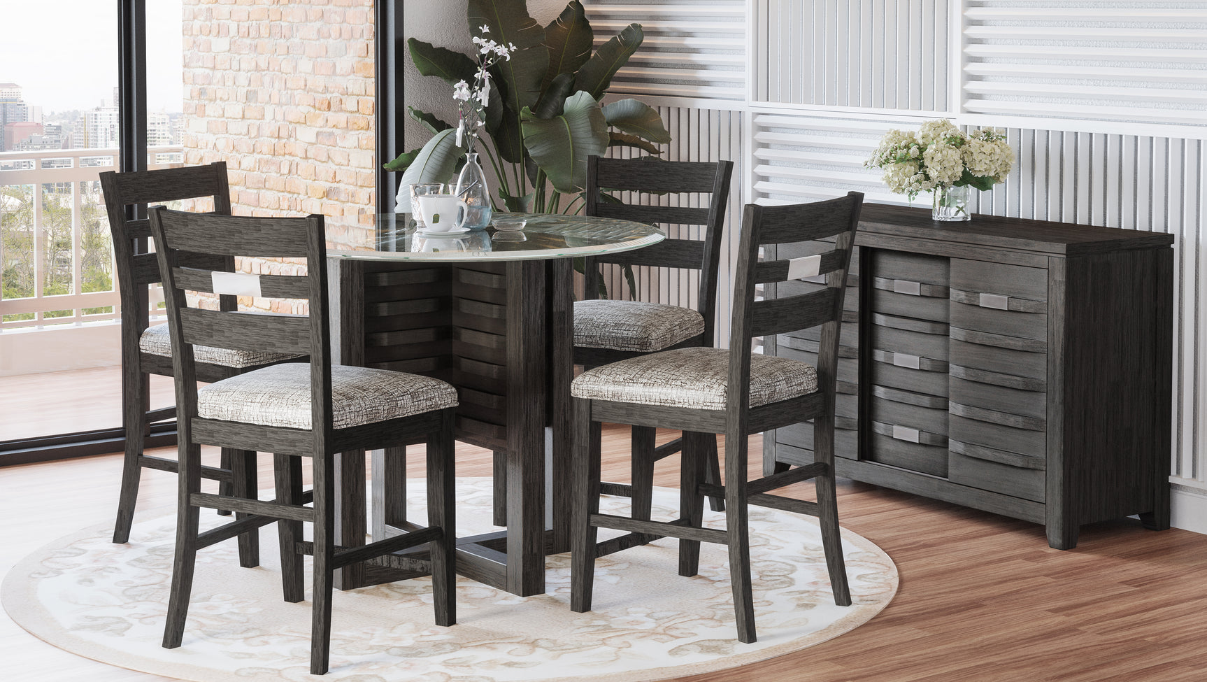 Altamonte Brushed Grey Round Counter Dining Table - Ornate Home