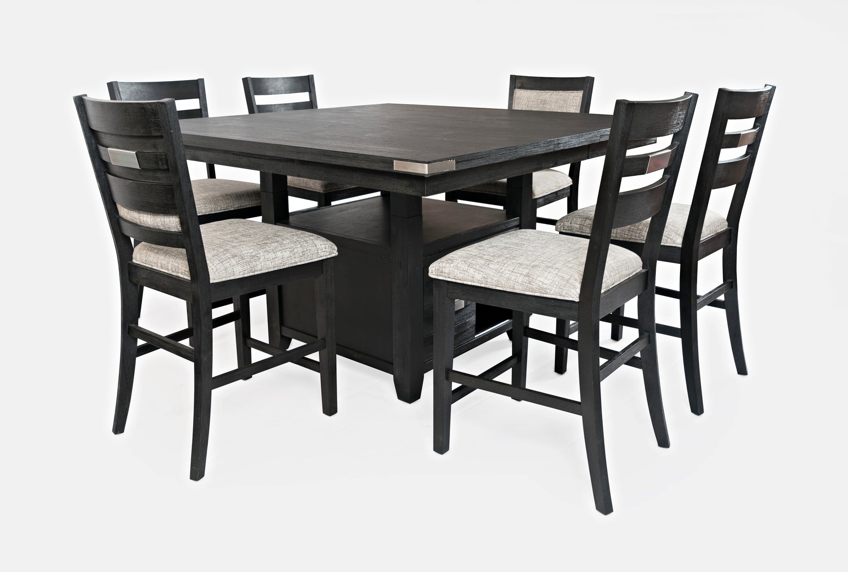 Altamonte Dark Charcoal High/Low Sq. Counter Dining Table w/ 4 Ladderback Stools - Ornate Home