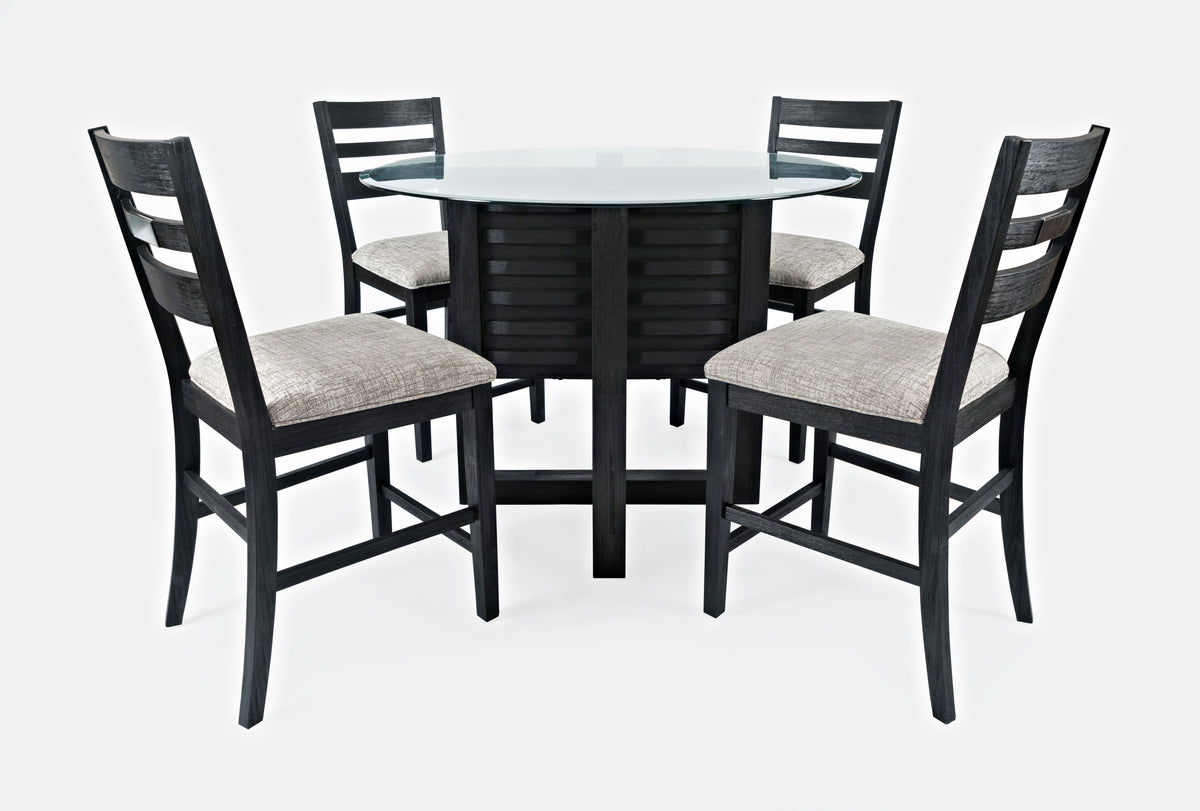 Altamonte Dark Charcoal Round Counter Dining Table w/ 4 Ladderback Stools - Ornate Home