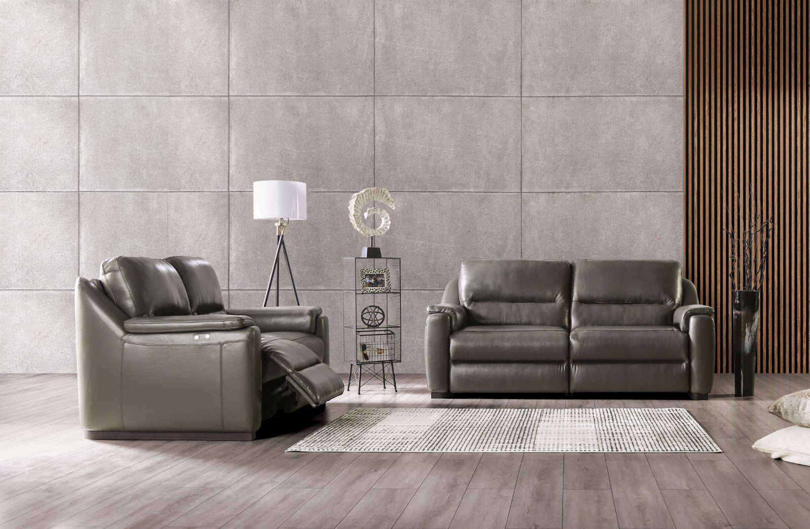 Altamura Gray Real Italian Leather Power Loveseat - Ornate Home