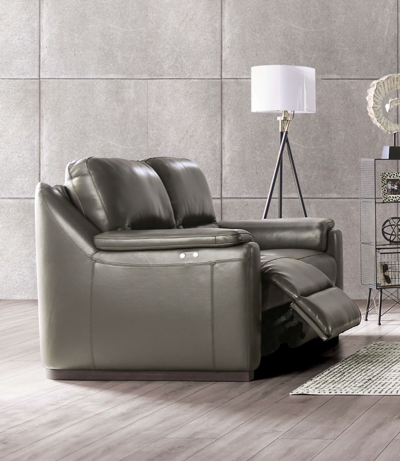 Altamura Gray Real Italian Leather Power Reclining Sofa & Loveseat - Ornate Home