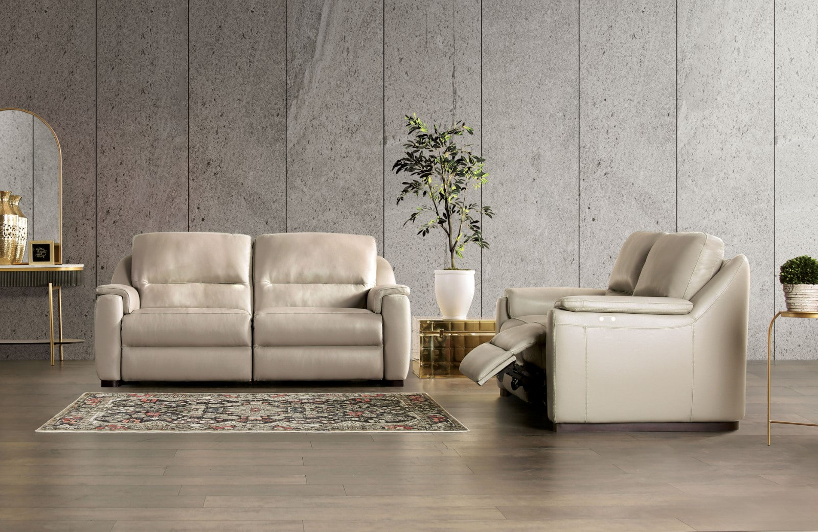 Altamura Taupe Real Italian Leather Power Loveseat - Ornate Home
