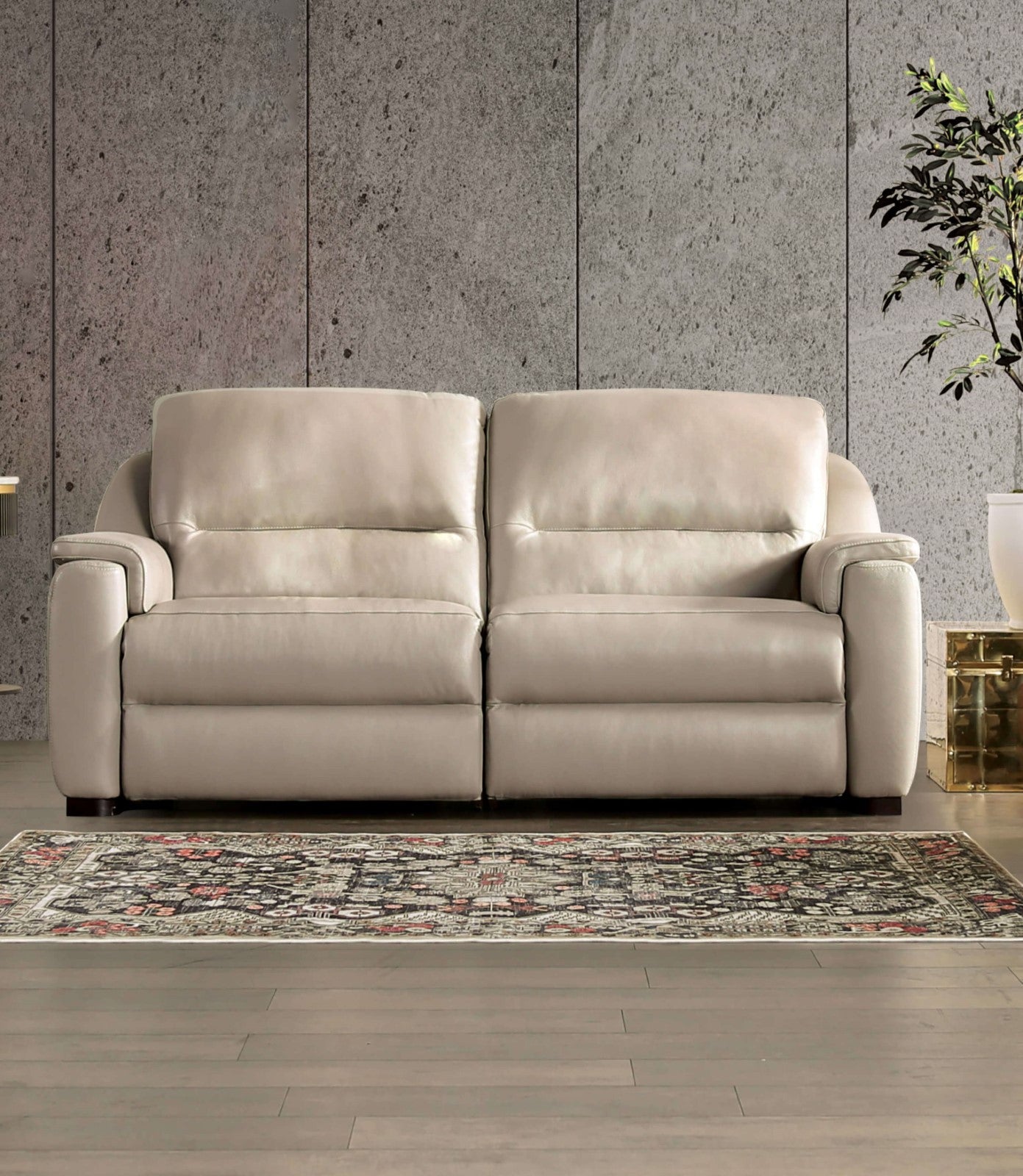 Altamura Taupe Real Italian Leather Power Reclining Sofa & Loveseat - Ornate Home