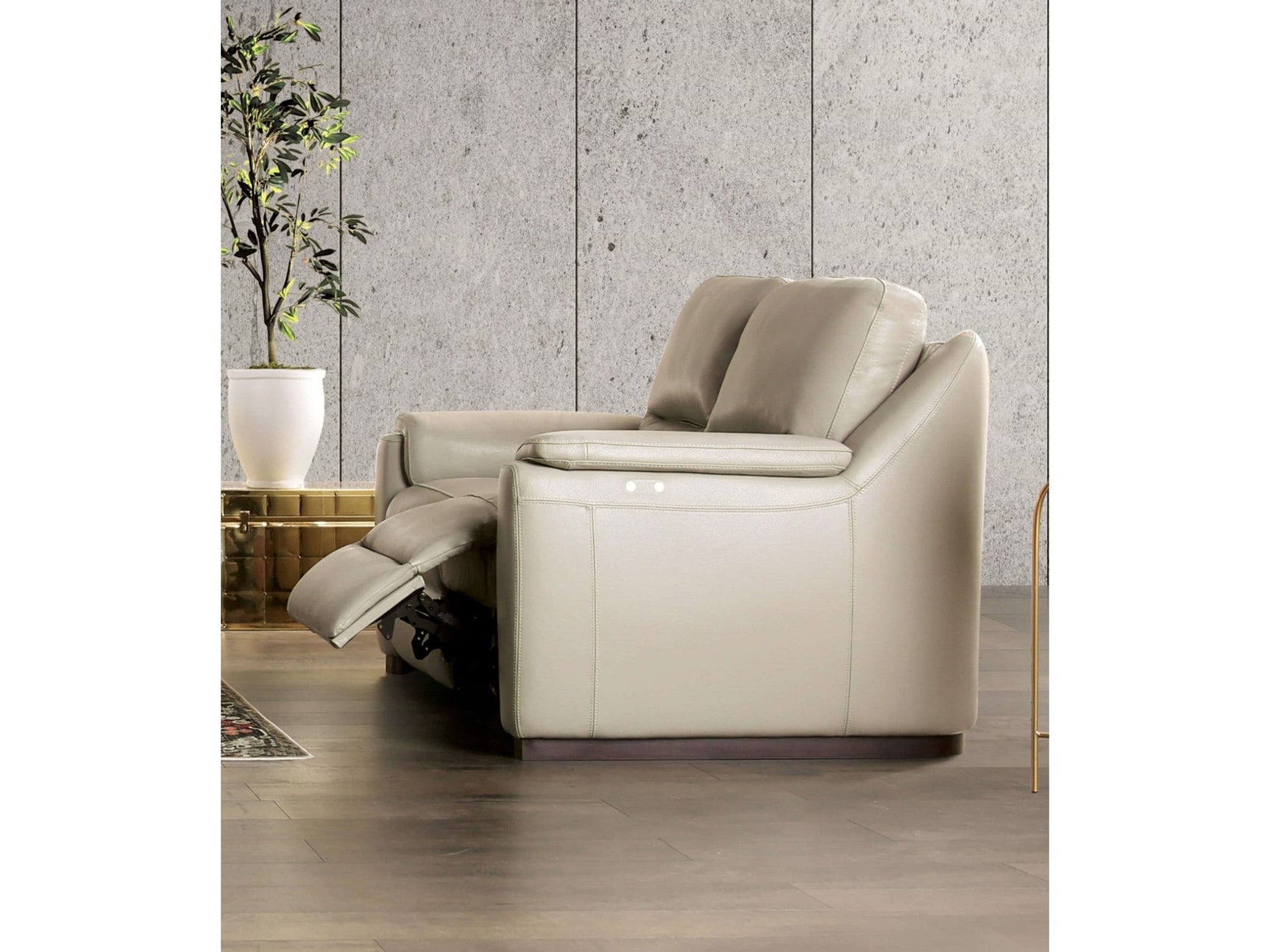 Altamura Taupe Real Italian Leather Power Reclining Sofa - Ornate Home