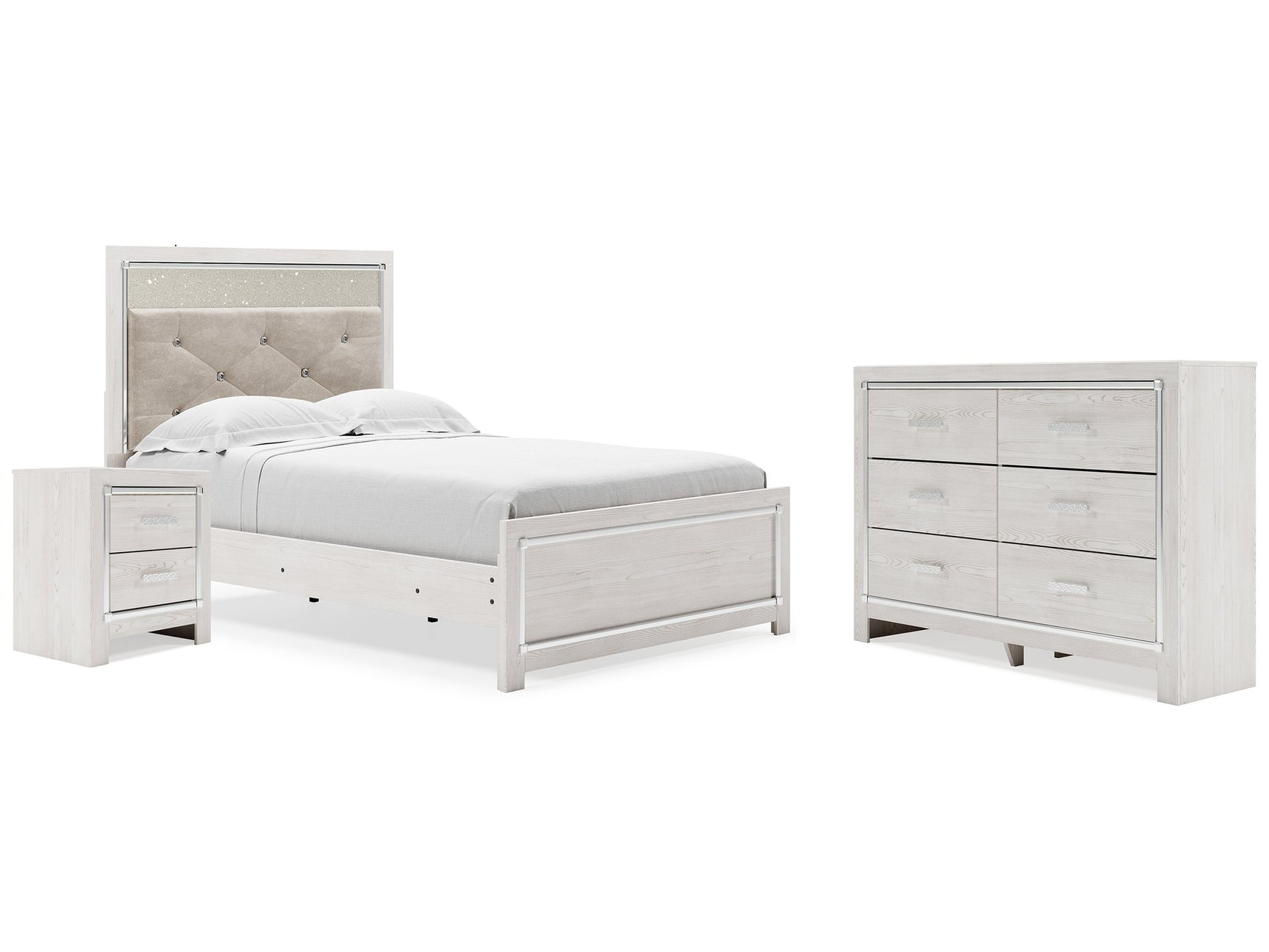Altyra Full Upholstered Panel Bed, Dresser and Nightstand - Ornate Home